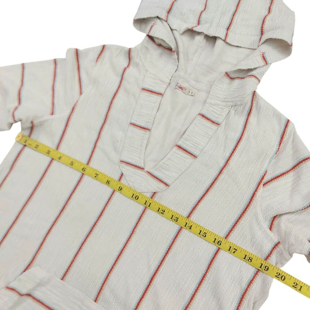Faherty Baja Hoodie Womens Small White Striped Cotton V-Neck  Top Nautical Beach - Picture 11 of 11
